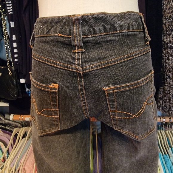 SO ♡ Sweet Black STRETCH Denim Gold Trim Stitching Fit 'n Flare Jeans 1 - Picture 14 of 17